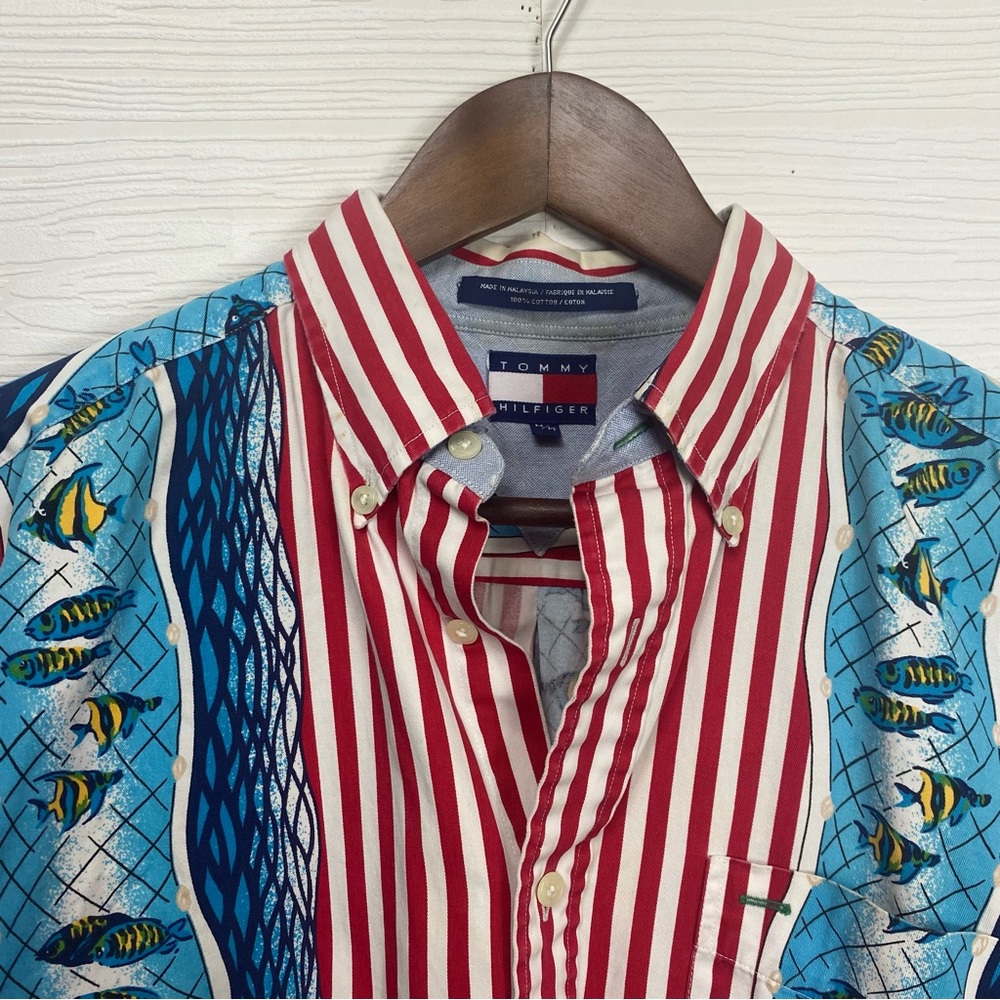 Vintage Tommy Hilfiger Red, White & Blue Fish Button Down - Picture 7 of 10